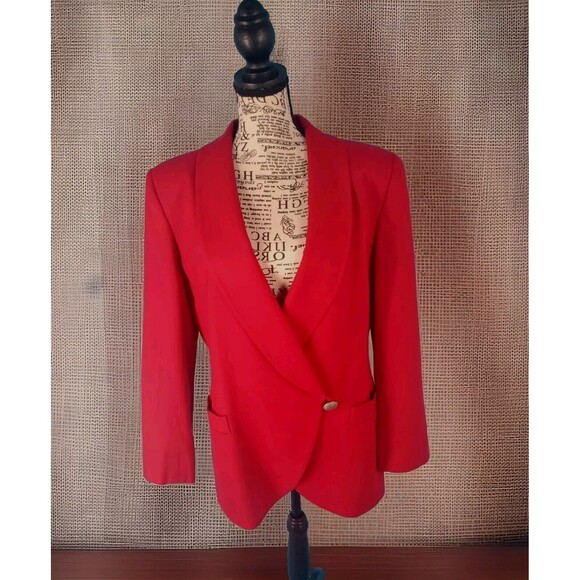 Saville Woolmark Jacket Blazer Red Sz 8 Vintage Lined Single Button Shoulder Pad - Picture 2 of 16